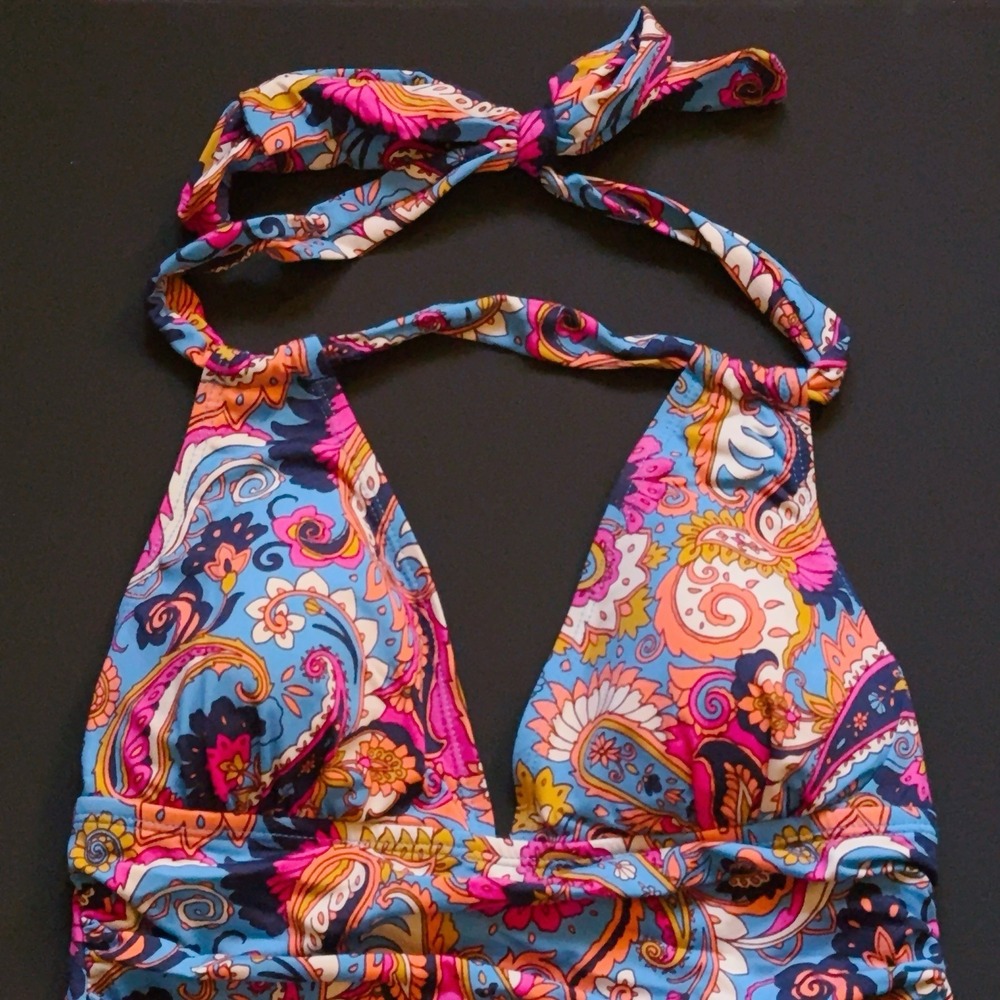 Lucky Brand One Piece Swimsuit Small Paisley Halter Tie Removable Cups NWOT - Picture 5 of 15
